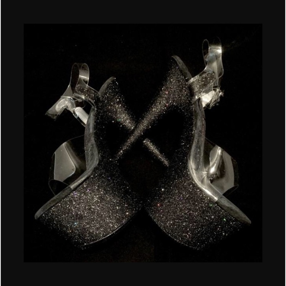 7 inch exotic black glitter heels